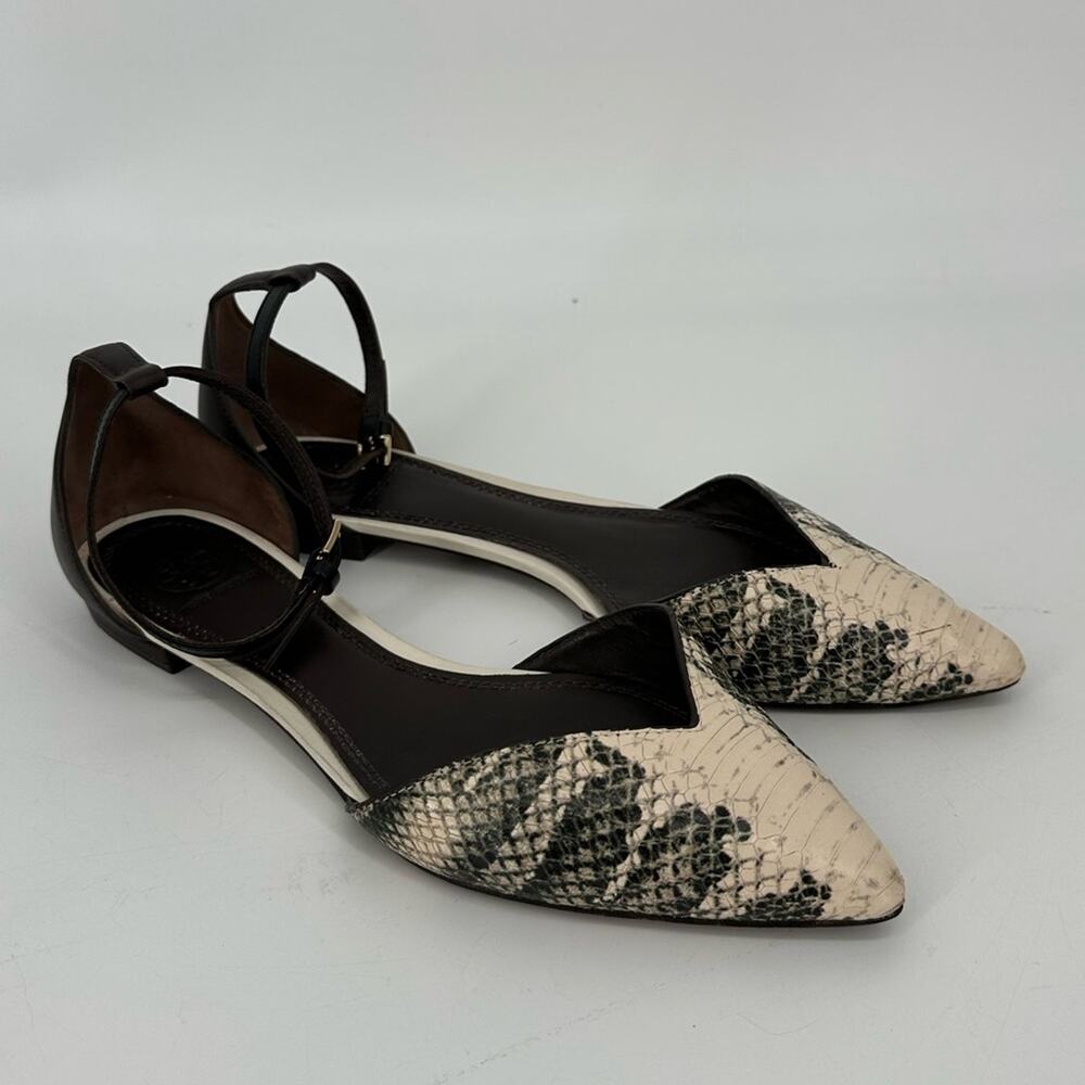 Tory Burch V Cut Ankle Strap Python Pointed Toe F… - image 1